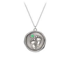 Engravable Baby Footprint Medallion Necklace with Birthstone – 10K Yellow Gold with Emerald