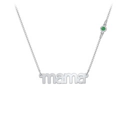 Mama Necklace In Modern Font with Satellite Birthstone