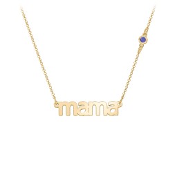 Mama Necklace In Modern Font with Satellite Birthstone in 18K Gold Plated Silver