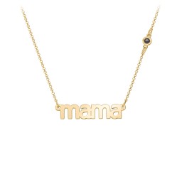 Mama Necklace In Modern Font with Satellite Birthstone in 18K Gold Plated Silver with Smokey Quartz