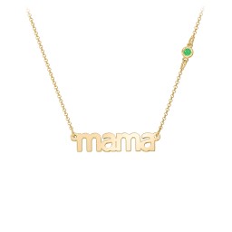 Mama Necklace In Modern Font with Satellite Birthstone in 18K Gold Plated Silver with Emerald