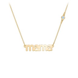 Mama Necklace In Modern Font with Satellite Birthstone in 18K Gold Plated Silver with Blue Topaz