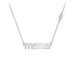 Mama Necklace In Modern Font with Satellite Birthstone in 925 Sterling Silver with Fancy Pink Premium Zirconia