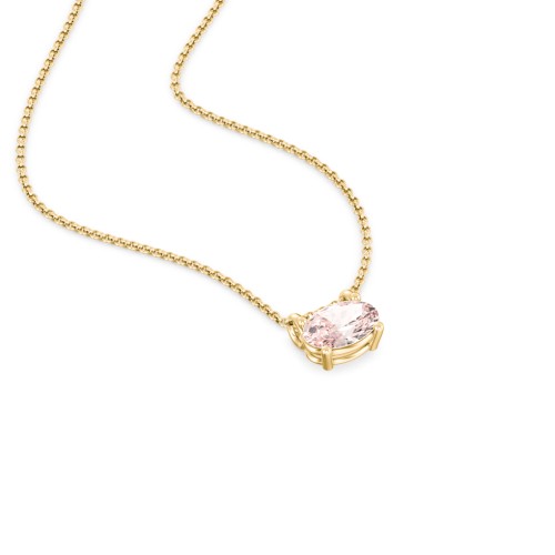 East-West Oval Necklace with Gemstone – 10K Yellow Gold with Morganite