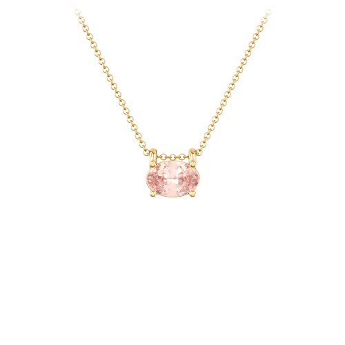 East-West Oval Necklace with Gemstone – 10K Yellow Gold with Morganite
