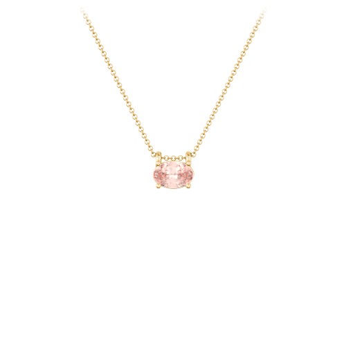 East-West Oval Necklace with Gemstone – 10K Yellow Gold with Morganite