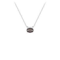 East-West Oval Necklace with Gemstone in 925 Sterling Silver with Smokey Quartz