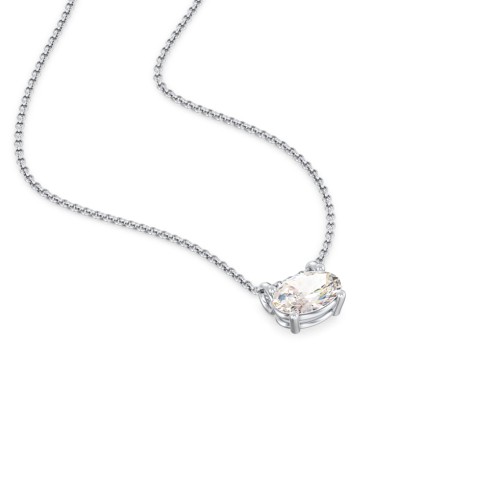 East-West Oval Necklace with Gemstone – Sterling Silver with Cubic Zirconia