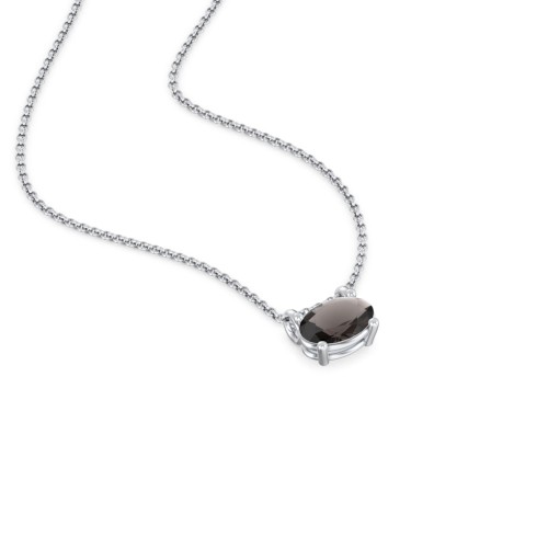 East-West Oval Necklace with Gemstone – Sterling Silver with Smokey Quartz