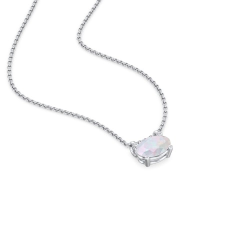 East-West Oval Necklace with Gemstone – Sterling Silver with Opal