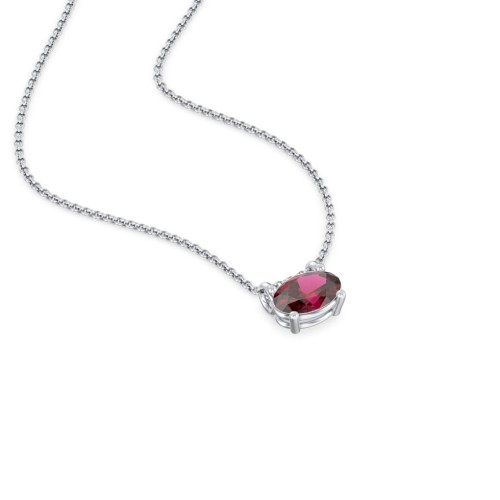 East-West Oval Necklace with Gemstone – Sterling Silver with Ruby