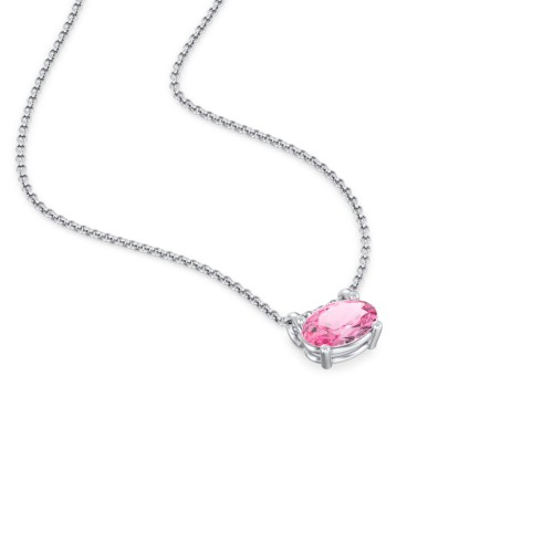 East-West Oval Necklace with Gemstone – Sterling Silver with Pink Tourmaline