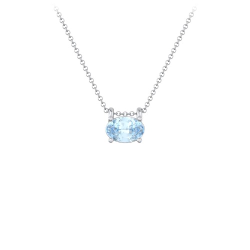 East-West Oval Necklace with Gemstone – Sterling Silver with Aquamarine