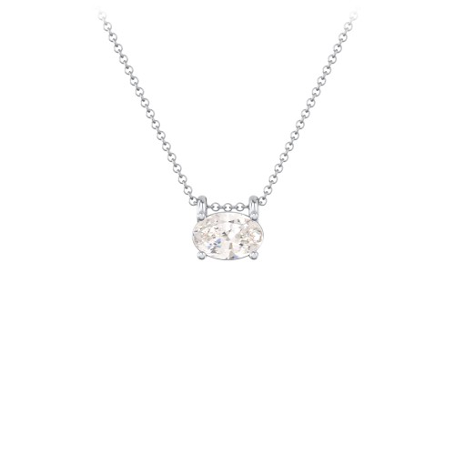East-West Oval Necklace with Gemstone – Sterling Silver with Cubic Zirconia