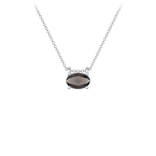 East-West Oval Necklace with Gemstone – Sterling Silver with Smokey Quartz