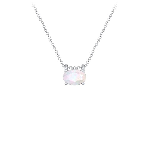East-West Oval Necklace with Gemstone – Sterling Silver with Opal