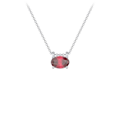 East-West Oval Necklace with Gemstone – Sterling Silver with Ruby