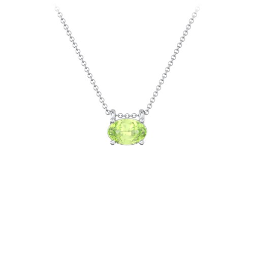 East-West Oval Necklace with Gemstone – Sterling Silver with Peridot