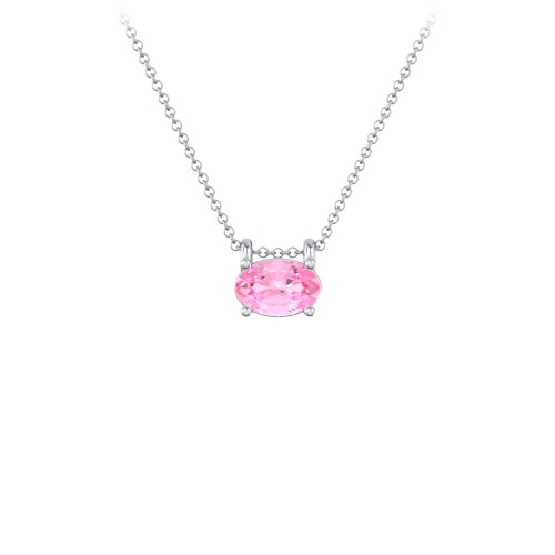 East-West Oval Necklace with Gemstone – Sterling Silver with Pink Tourmaline