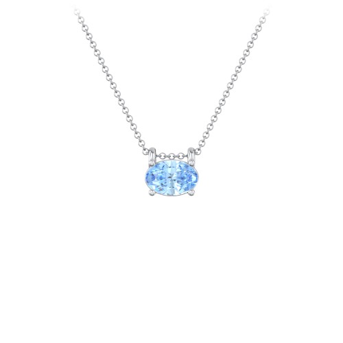 East-West Oval Necklace with Gemstone – Sterling Silver with Blue Topaz