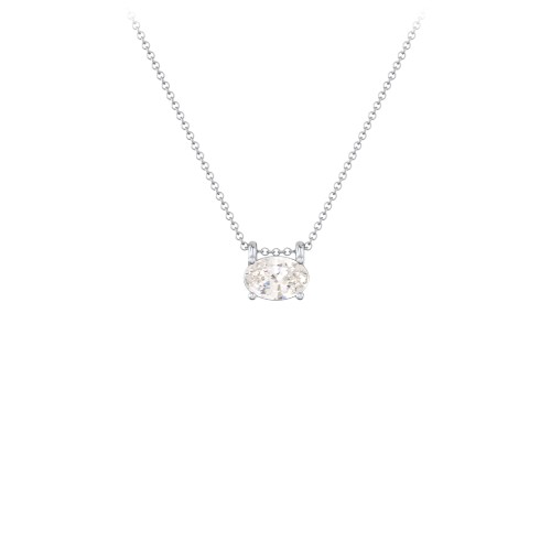 East-West Oval Necklace with Gemstone – Sterling Silver with Cubic Zirconia