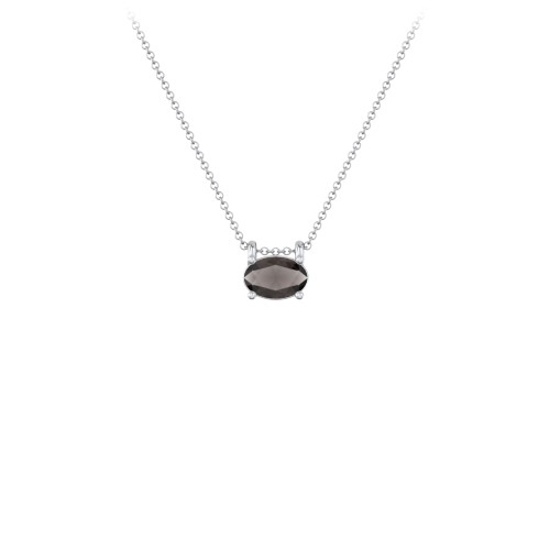 East-West Oval Necklace with Gemstone – Sterling Silver with Smokey Quartz