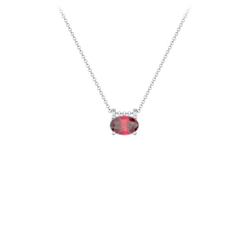 East-West Oval Necklace with Gemstone – Sterling Silver with Ruby