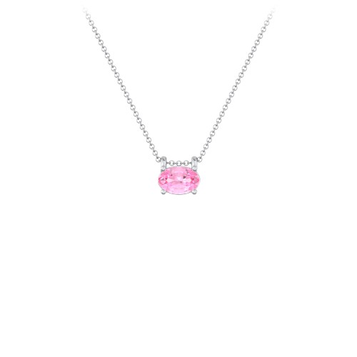 East-West Oval Necklace with Gemstone – Sterling Silver with Pink Tourmaline