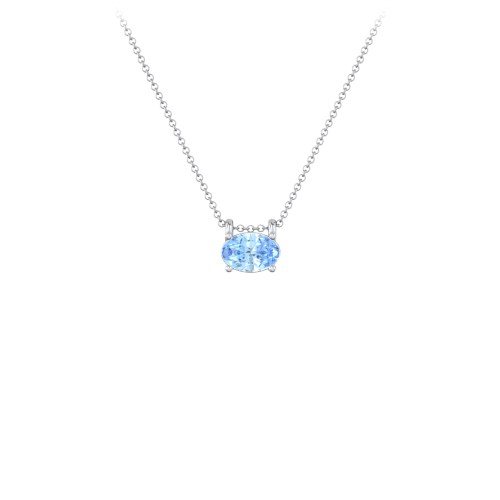 East-West Oval Necklace with Gemstone – Sterling Silver with Blue Topaz