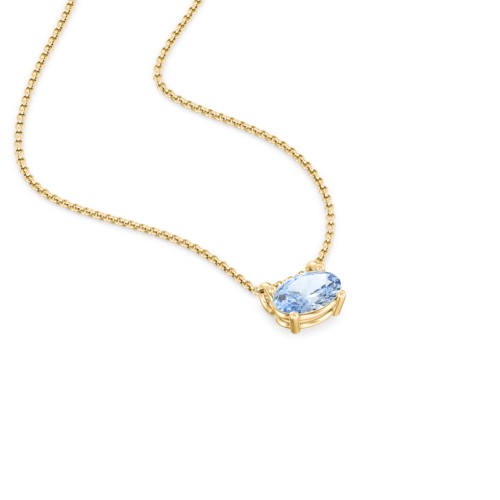 East-West Oval Necklace with Gemstone – 10K Yellow Gold with Aquamarine