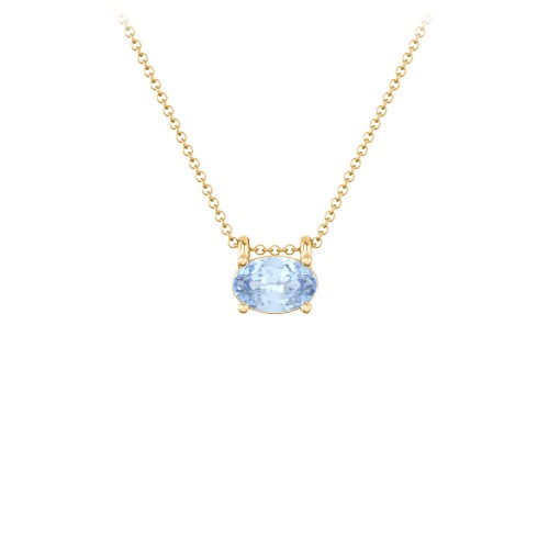 East-West Oval Necklace with Gemstone – 10K Yellow Gold with Aquamarine