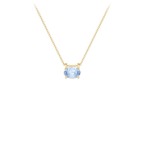 East-West Oval Necklace with Gemstone – 10K Yellow Gold with Aquamarine