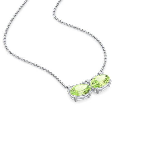 East-West Oval Necklace with 2 Gemstones – Sterling Silver with Peridot