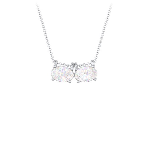 East-West Oval Necklace with 2 Gemstones – Sterling Silver with Diamond