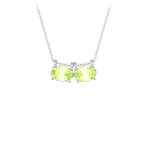 East-West Oval Necklace with 2 Gemstones – Sterling Silver with Peridot