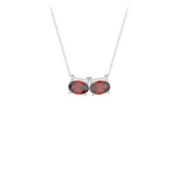 East-West Oval Necklace with 2 Gemstones in 925 Sterling Silver with Garnet