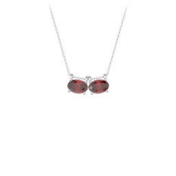 East-West Oval Necklace with 2 Gemstones in 925 Sterling Silver with Garnet