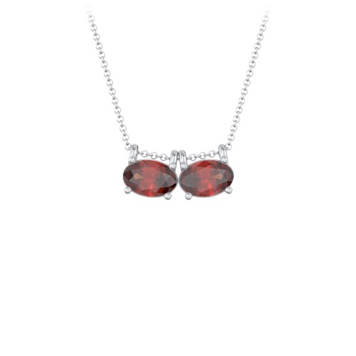 East-West Oval Necklace with 2 Gemstones – Sterling Silver with Garnet