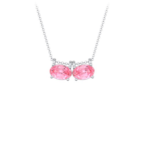 East-West Oval Necklace with 2 Gemstones – Sterling Silver with Pink Tourmaline