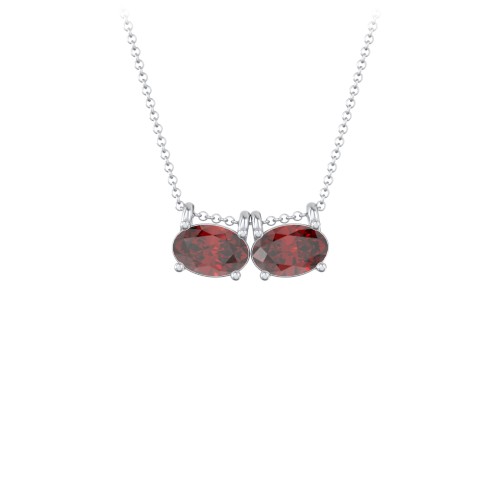 East-West Oval Necklace with 2 Gemstones – Sterling Silver with Garnet