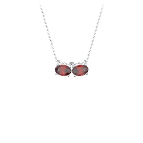 East-West Oval Necklace with 2 Gemstones – Sterling Silver with Garnet