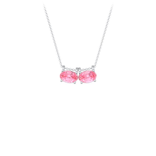 East-West Oval Necklace with 2 Gemstones – Sterling Silver with Pink Tourmaline