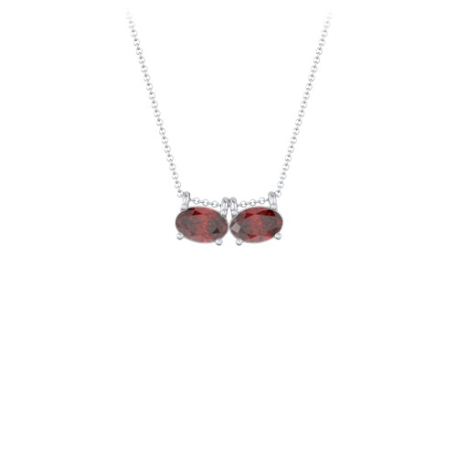 East-West Oval Necklace with 2 Gemstones – Sterling Silver with Garnet