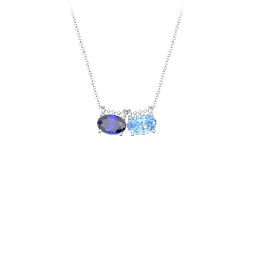 East-West Oval Necklace with 2 Gemstones – Sterling Silver with Blue Sapphire and Blue Topaz