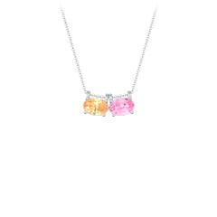 East-West Oval Necklace with 2 Gemstones – 10K Yellow Gold with Fancy Yellow Premium Zirconia and Pink Tourmaline