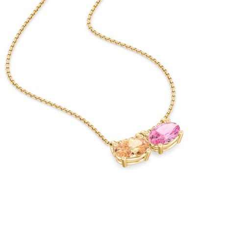 East-West Oval Necklace with 2 Gemstones – 10K Yellow Gold with Fancy Yellow Premium Zirconia and Pink Tourmaline