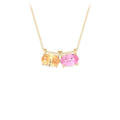 East-West Oval Necklace with 2 Gemstones – 10K Yellow Gold with Fancy Yellow Premium Zirconia and Pink Tourmaline