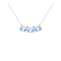 East-West Oval Necklace with 3 Gemstones in 925 Sterling Silver with Aquamarine