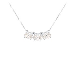 East-West Oval Necklace with 3 Gemstones in 925 Sterling Silver with Cubic Zirconia