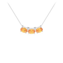 East-West Oval Necklace with 3 Gemstones in 925 Sterling Silver with Citrine